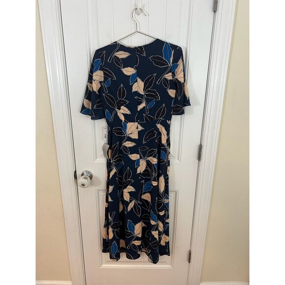 Maggy London Women's Leaf Print Midi Dress Flutter Sleeves Size 4 NWT - Picture 7 of 7